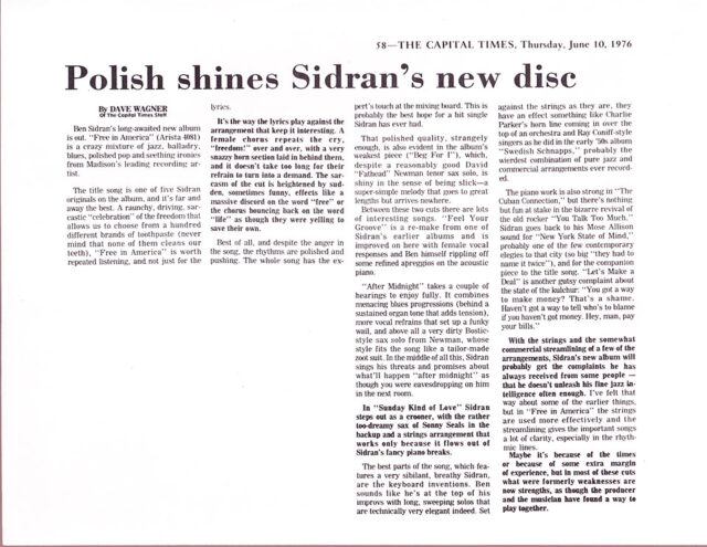 Polish Shines Sidran’s New Disc - Review