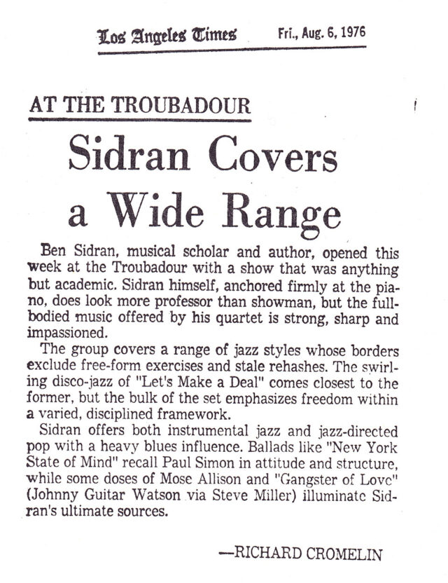Sidran Covers a Wide Range - Review