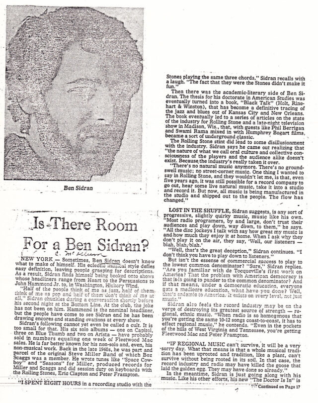 Is There Room For A Ben Sidran? - Review
