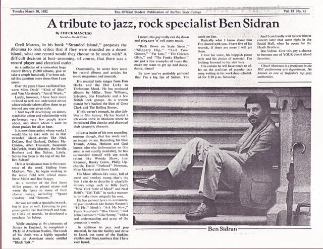 A Tribtue to Jazz / Rock Specialist Ben sidran - Review