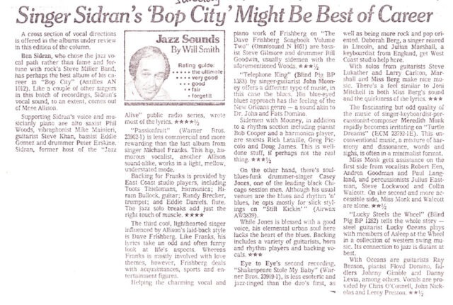 Singer Sidran’s 'Bop City’ Might Be Best of Career - Review