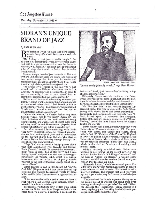 Sidran’s Unique Brand of Jazz - Review