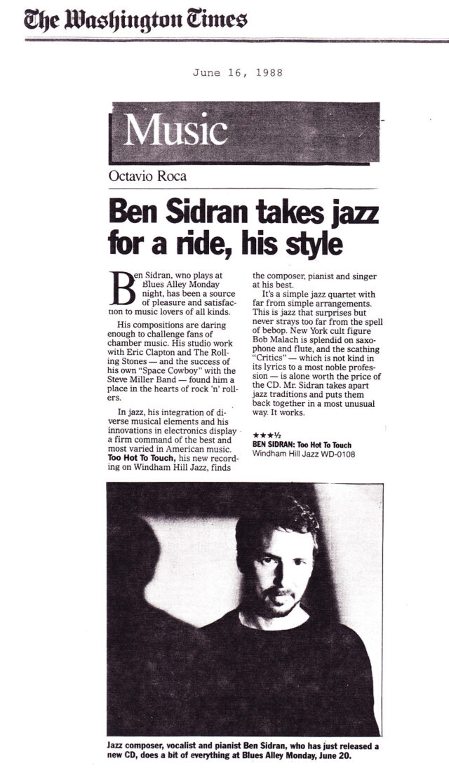 Ben Sidran Takes Jazz For a Ride, His Style - Review