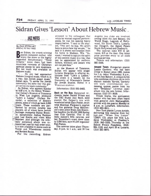 Sidran Gives Lesson About Hebrew Music - Review