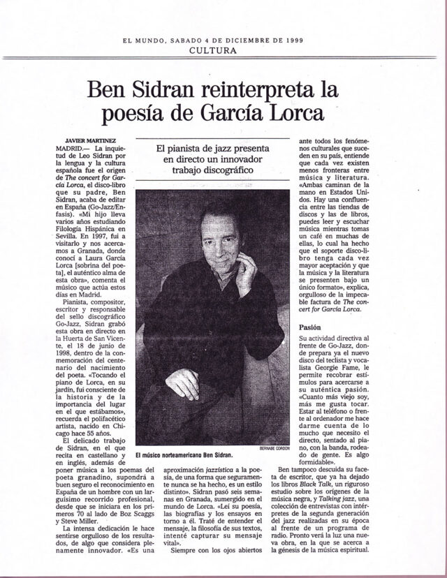 Ben Sidran Reintereta la Poesia de Garcia Lorca - Review