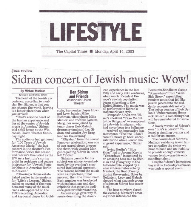 Sidran Concert of Jewish Music: Wow! - Review
